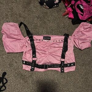 Dollskill Current Mood Pink Women's Top with Black Straps